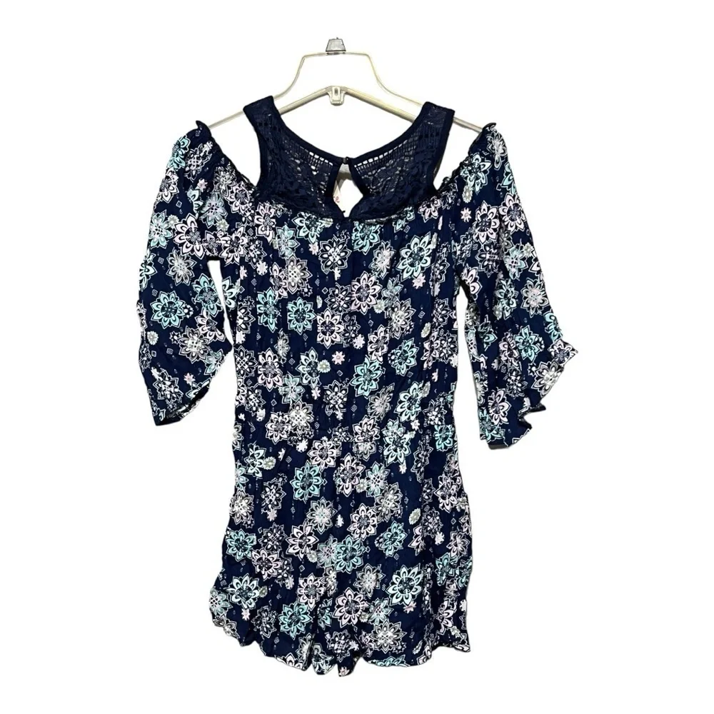 Justice Blue Printed Lace Flare Sleeve Romper Tween Festive Summer Fashion 16